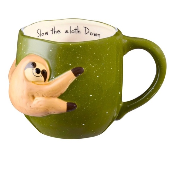 New Valentine’s Day Slow The Sloth Down Earthenware Mainstays 19 oz, Green Mug - Picture 1 of 5